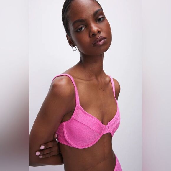 Good American NWT Sparkle Demi Top Hot Pink size 3/ Large - Picture 1 of 9